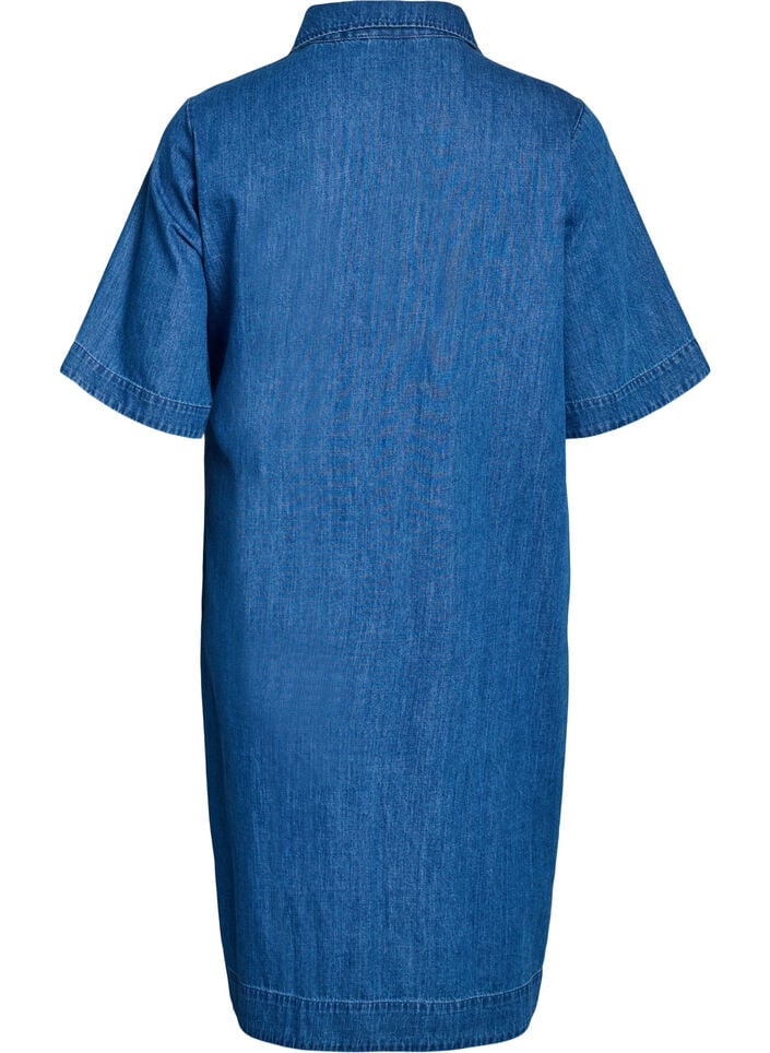 Denim dress with buttons and tie detail, Blue, Packshot