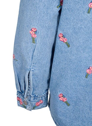 Denim shirt with embroidered flowers, L.B.D.Flower AOP, Packshot image number 4