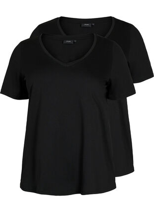 2-pack t-shirt with v-neckline, Black / Black, Packshot image number 0