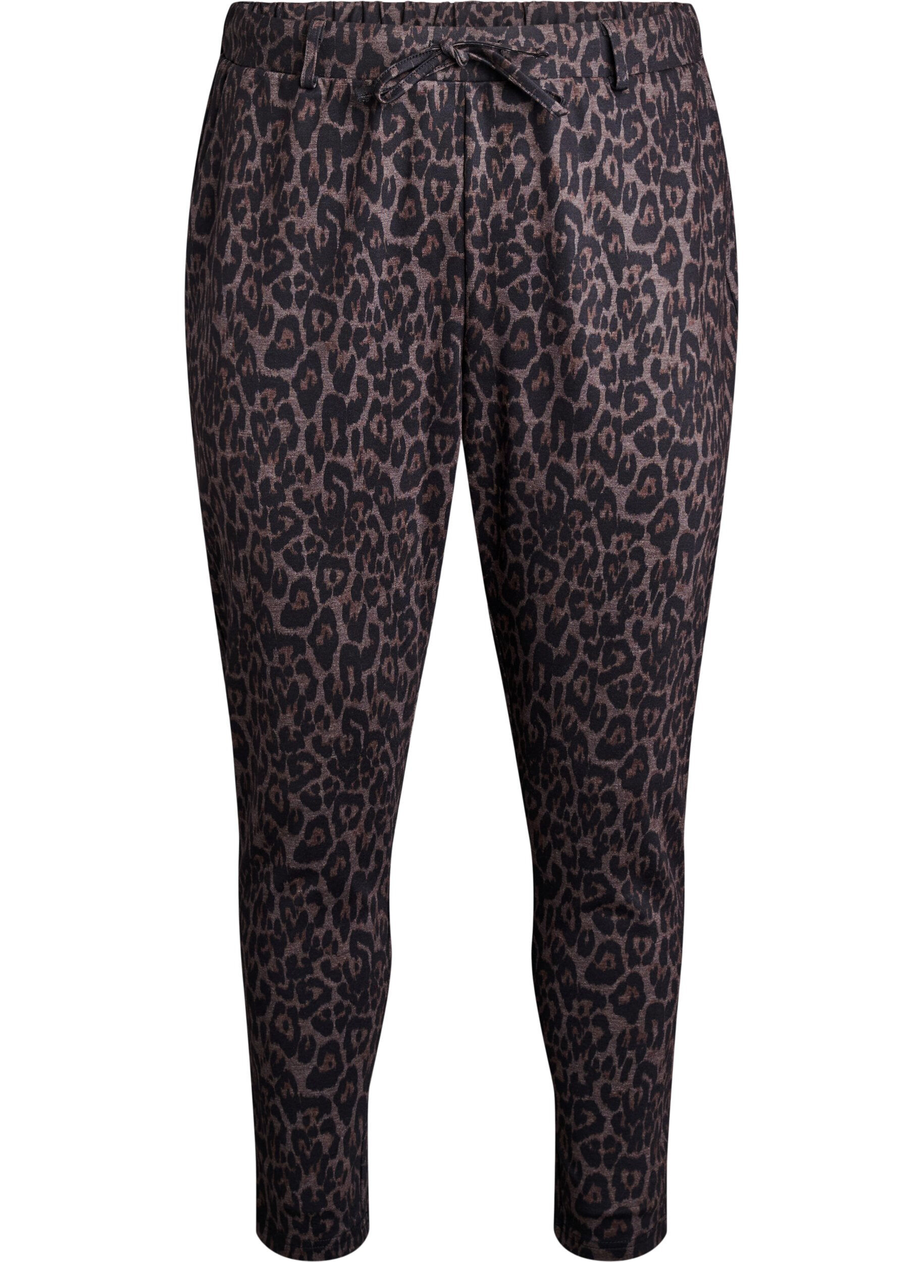 Zizzifashion Cropped trousers with leopard print, Brown, Packshot image number 0