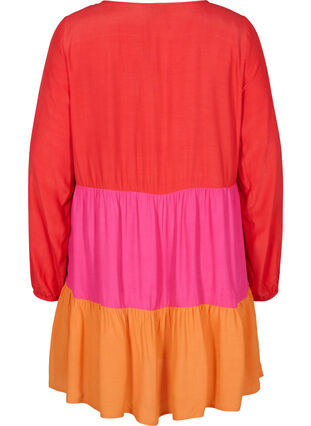 Viscose tunic with colour-block, Pink Block, Packshot image number 1