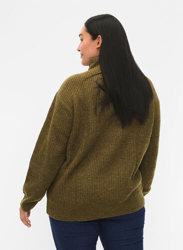 FLASH - Knitted sweater with high neck and zipper, Dark Olive Mel., Model image number 1