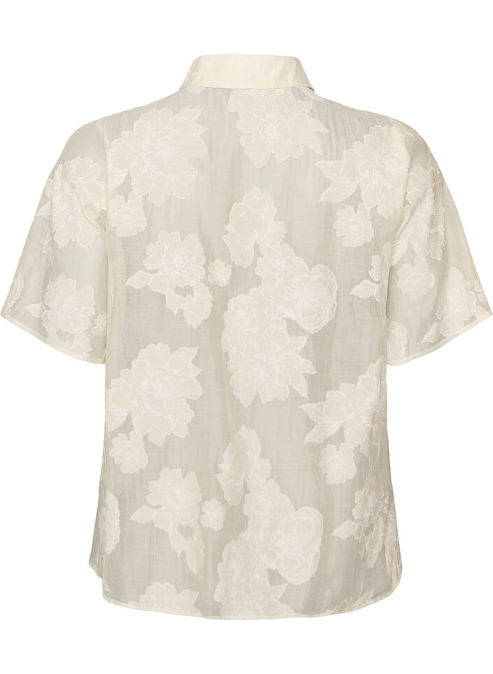Sheer shirt blouse with floral print, Beige, Packshot image number 1