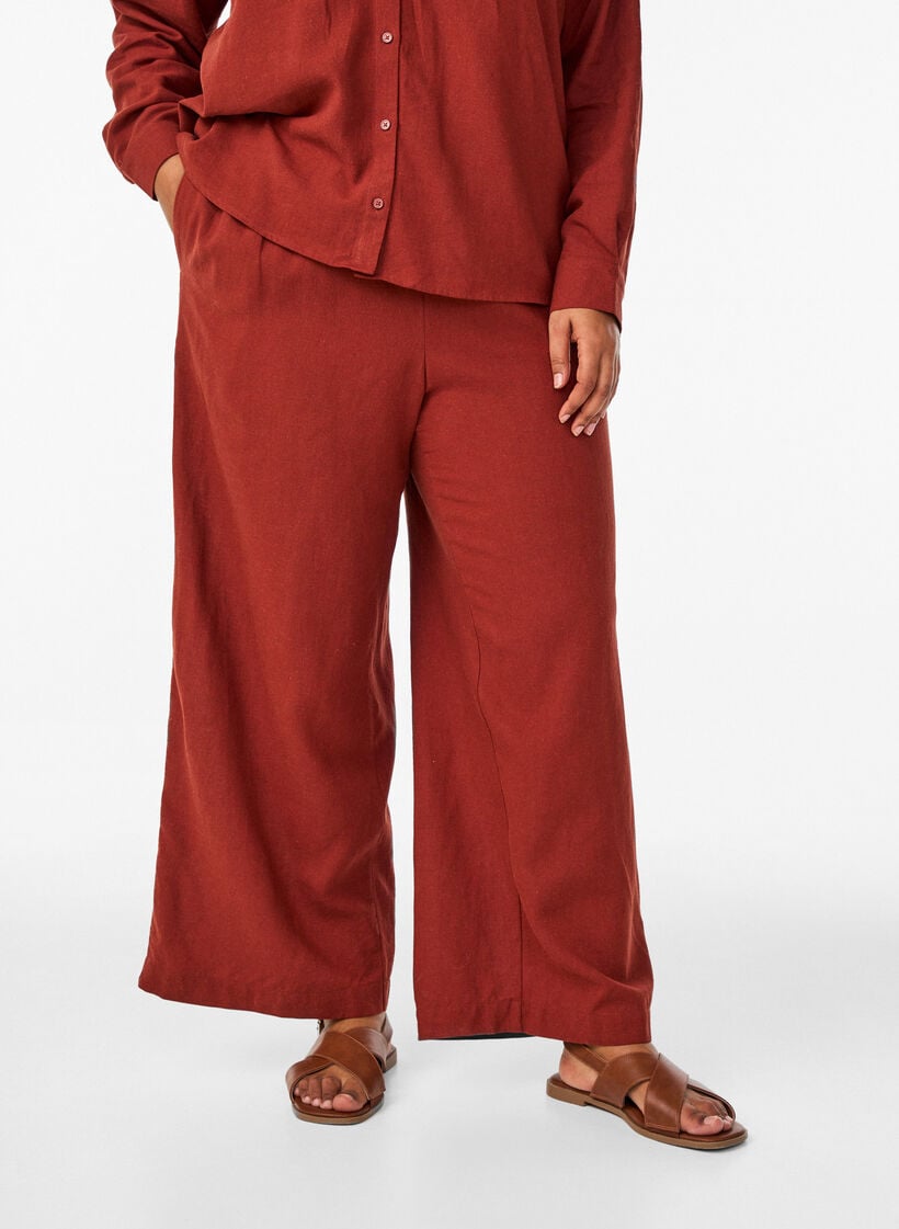 Wide-leg linen and viscose trousers, Red, Model