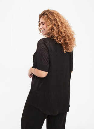 Long shirt with textured pattern, Black, Model image number 1