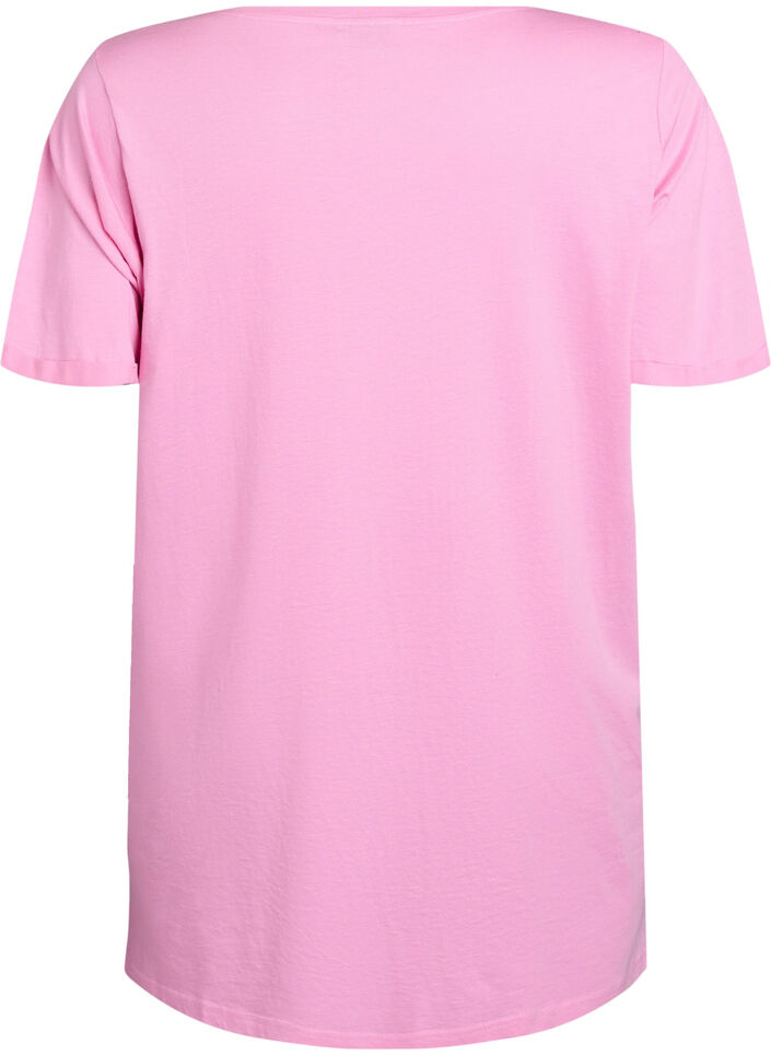 Single colour oversized t-shirt with v-neck, Pink, Packshot image number 1