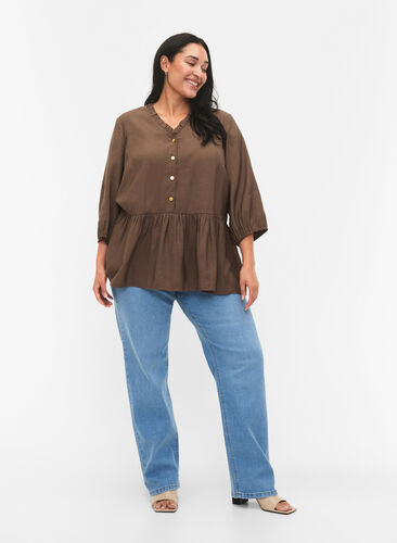Viscose blouse with buttons and 3/4 sleeves, Morel, Model image number 2