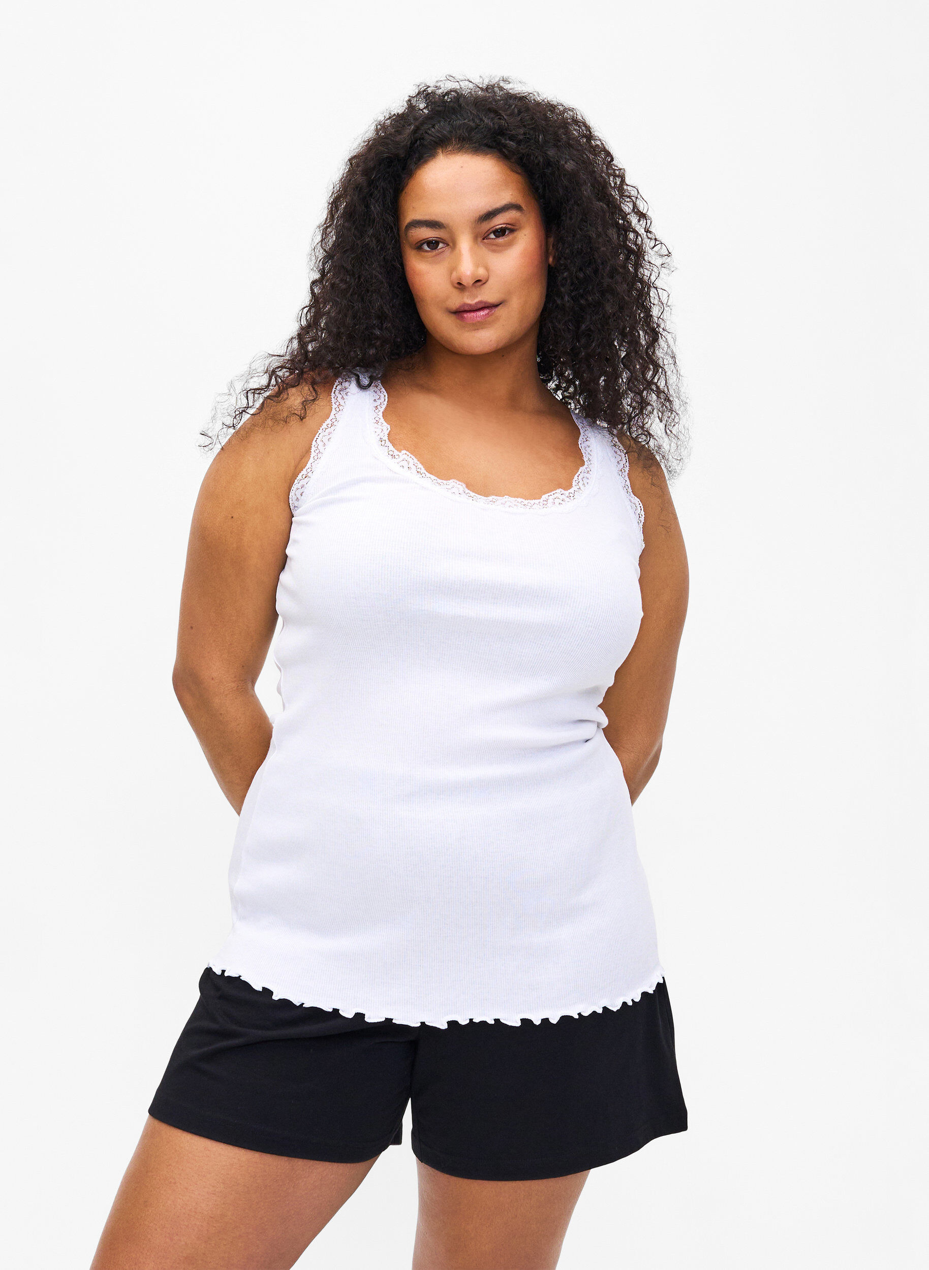 Top with lace trim, White, Model