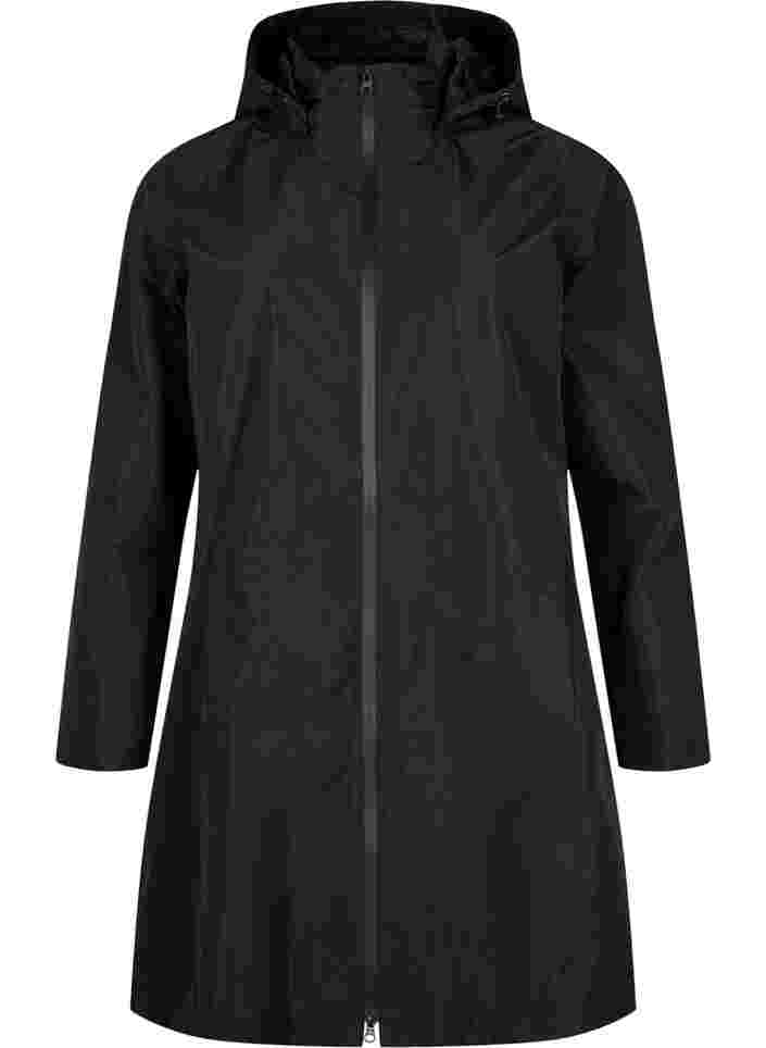 Rain jacket with detachable hood and reflectors, Black, Packshot image number 0