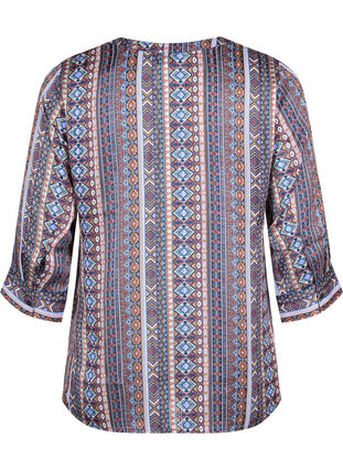 Printed blouse with 3/4 sleeves, Brown Blue Ethnic, Packshot image number 1