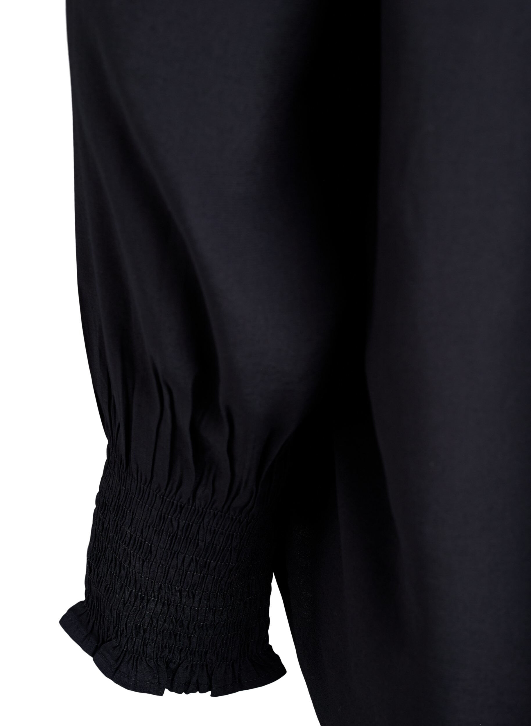 ZizzifashionBlouse with ruffle collar and ruching, Black, Packshot image number 3