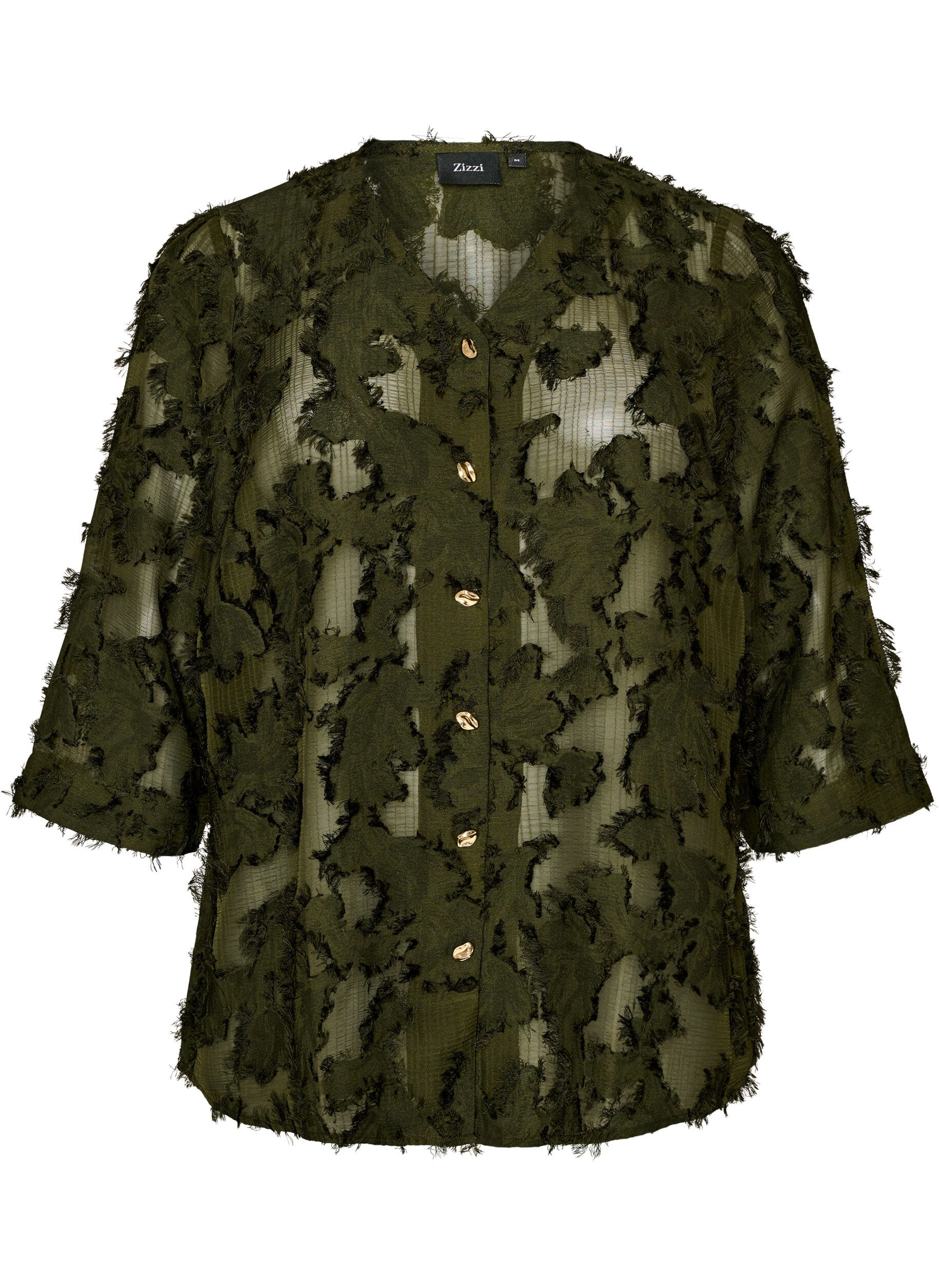 ZizzifashionBlouse with frayed threads and texture, Green, Packshot image number 0