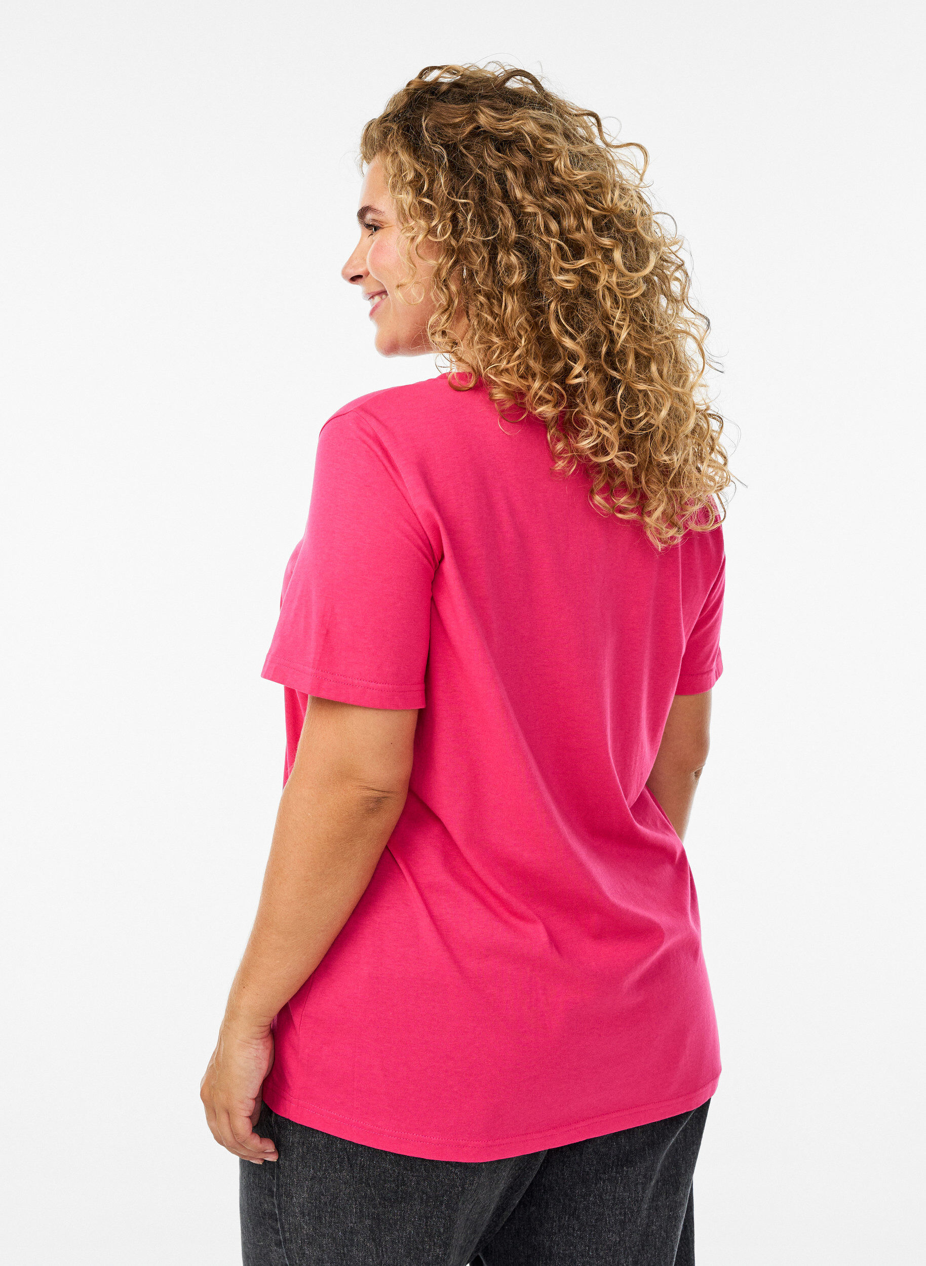 Zizzifashion Short-sleeved t-shirt with v-neck, Pink, Model image number 2