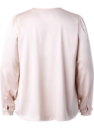 Satin shirt blouse with ruffle details, Champagne, Packshot image number 1
