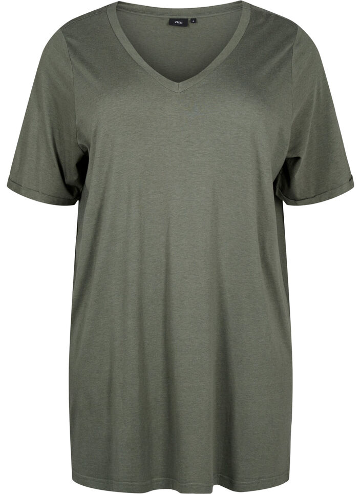 Single colour oversized t-shirt with v-neck, Green, Packshot image number 0