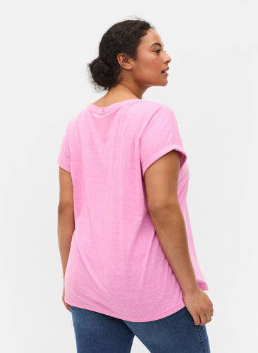 Mottled t-shirt in cotton, Cyclamen Melange, Model image number 1