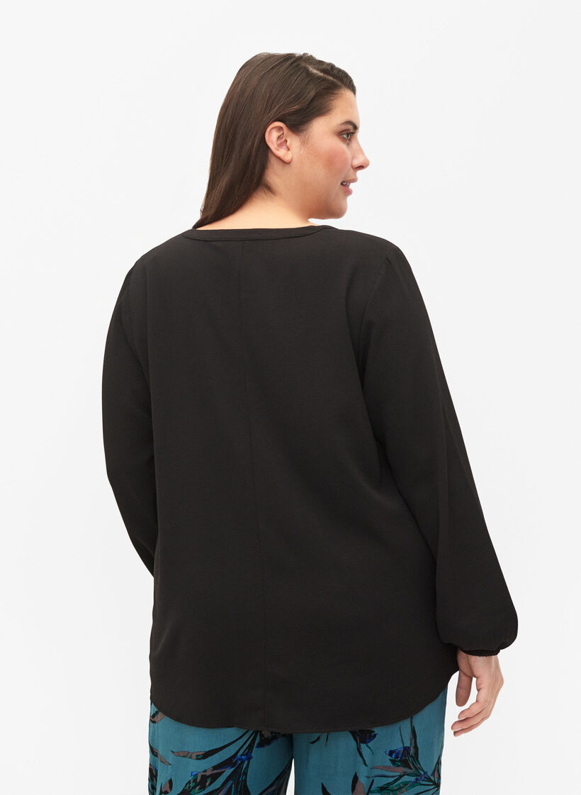 Plain colour top with v-neck, Black, Model image number 1