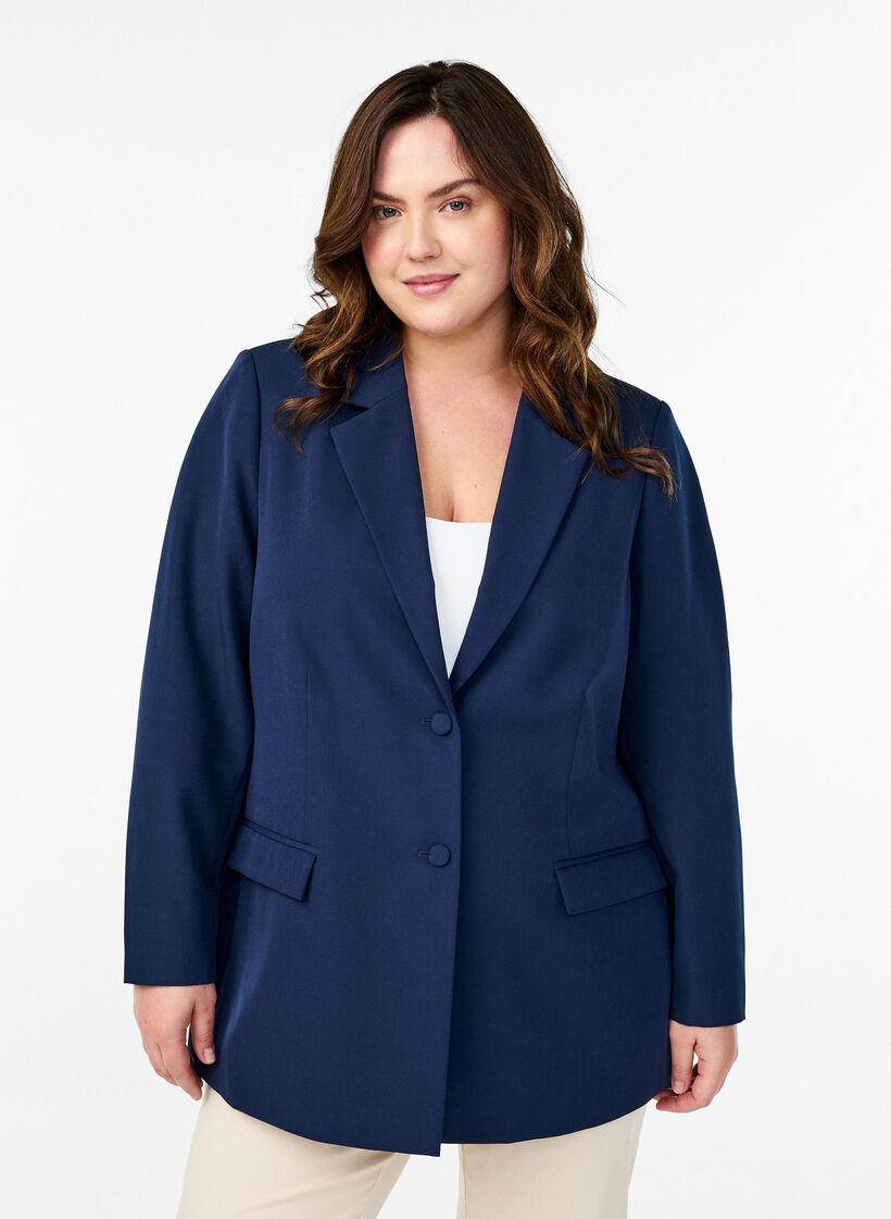 Classic blazer with button closure, Blue, Model image number 0