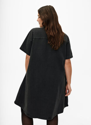 A-shape denim dress with short sleeves, Grey Denim, Model image number 1