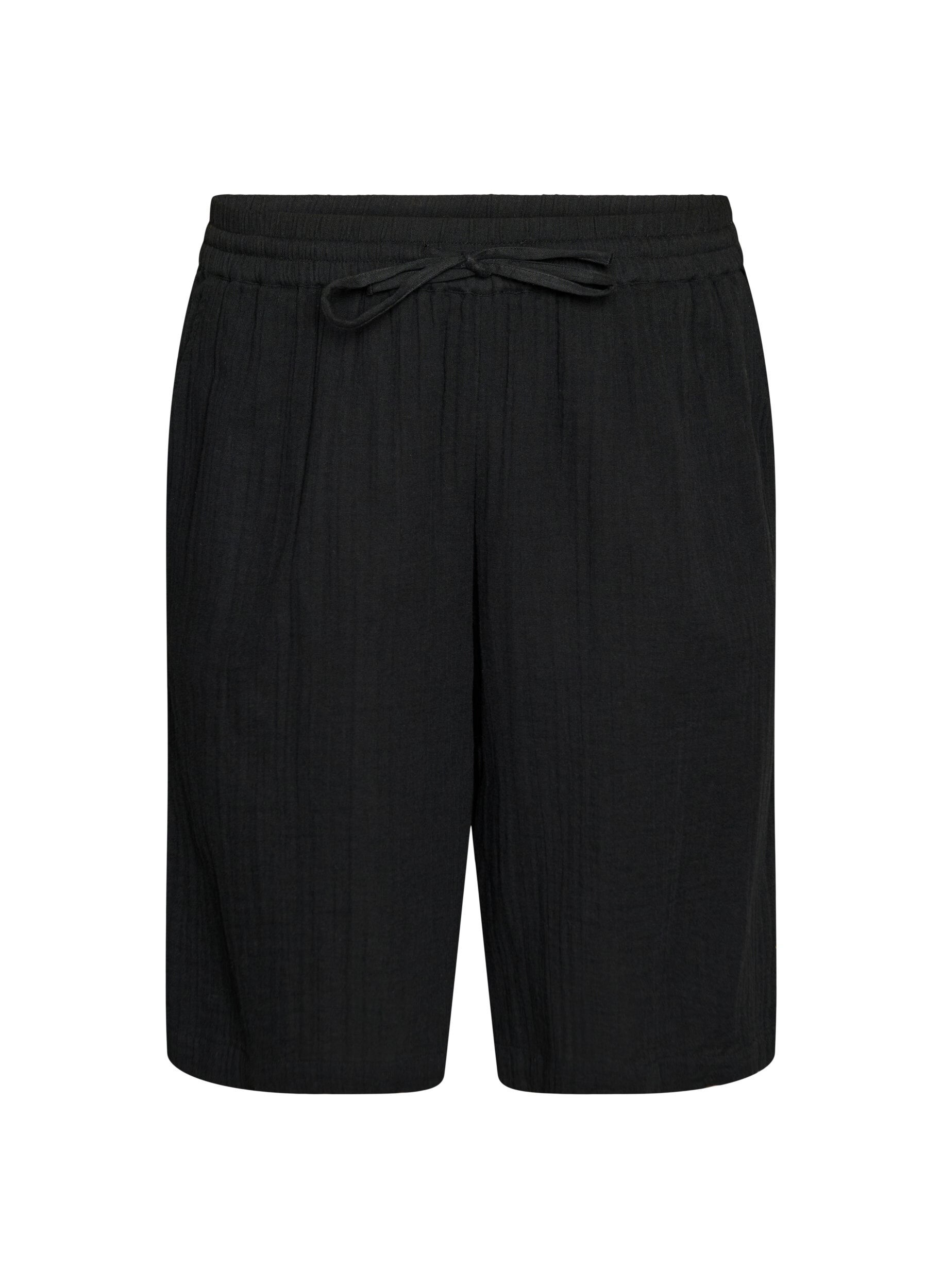Loose cotton muslin shorts with a high waist