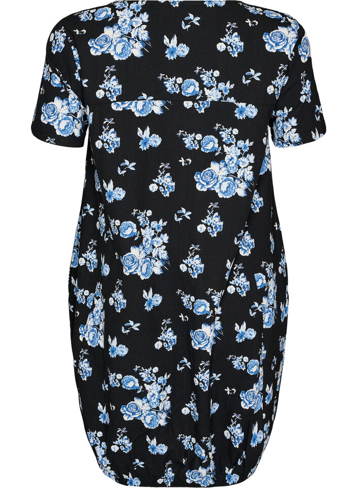 Short-sleeved cotton dress with print, Black, Packshot image number 1