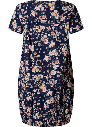 Short-sleeved, printed cotton dress, Blue Rose Flower, Packshot image number 1