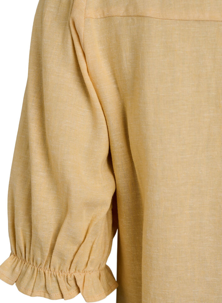 Blouse in linen and viscose with 1/2 sleeves, Yellow, Packshot image number 3