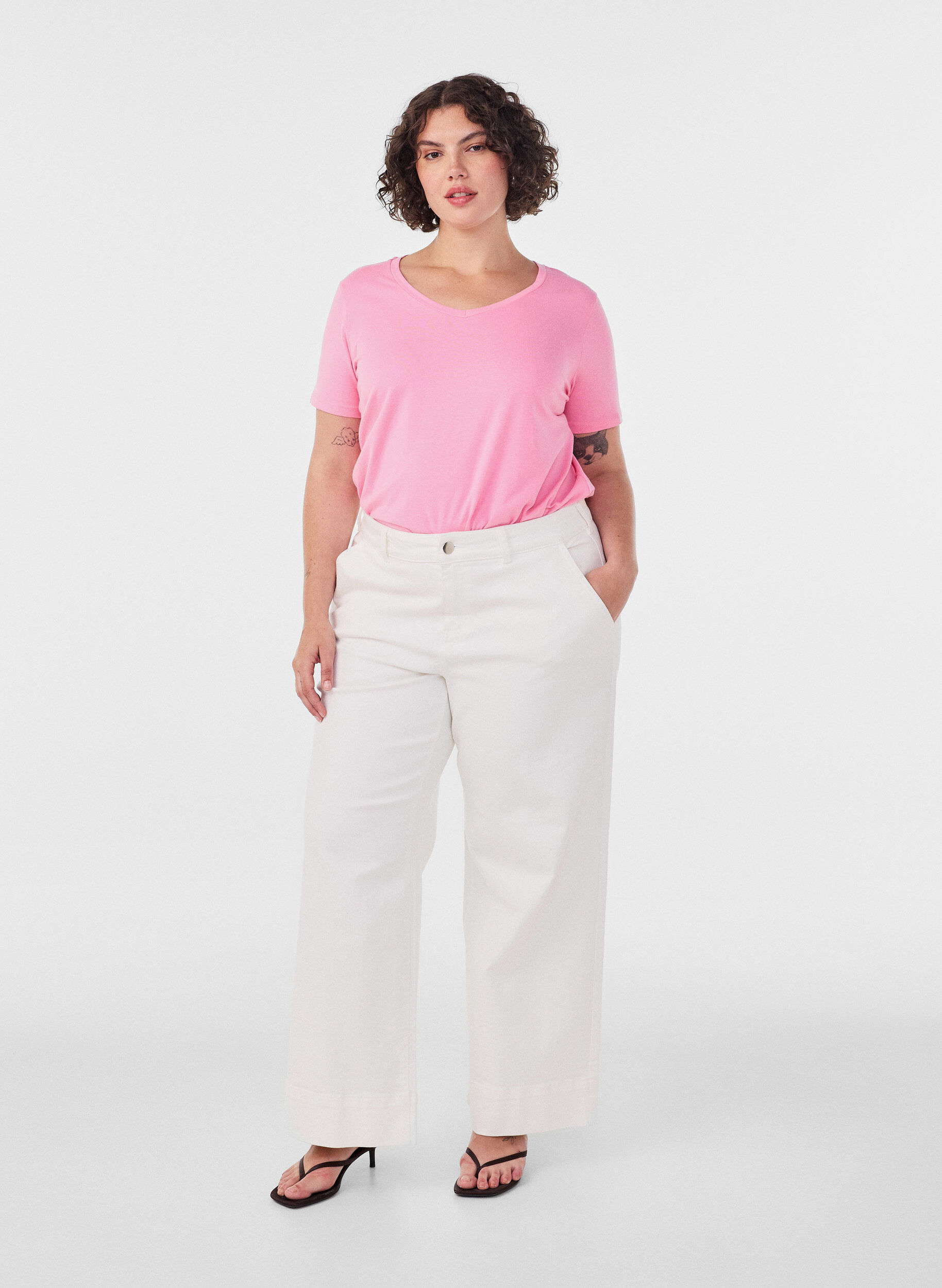 ZizzifashionBasic plain cotton t-shirt, Pink, Model image number 1