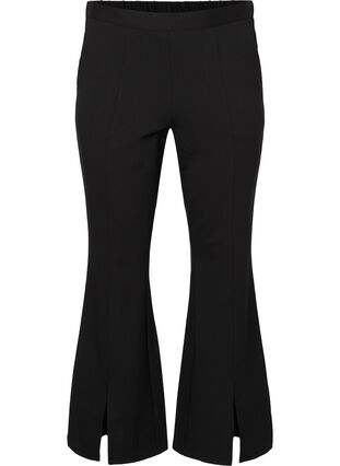 Trousers with bootcut and front slit, Black, Packshot image number 0