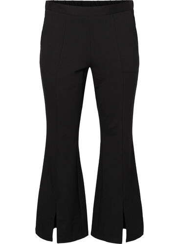 Trousers with bootcut and front slit, Black, Packshot image number 0
