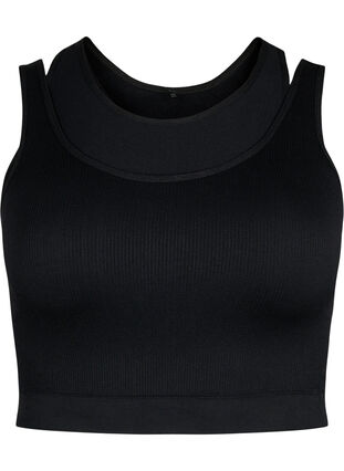 Seamless sports bra with double layer, Black, Packshot image number 0