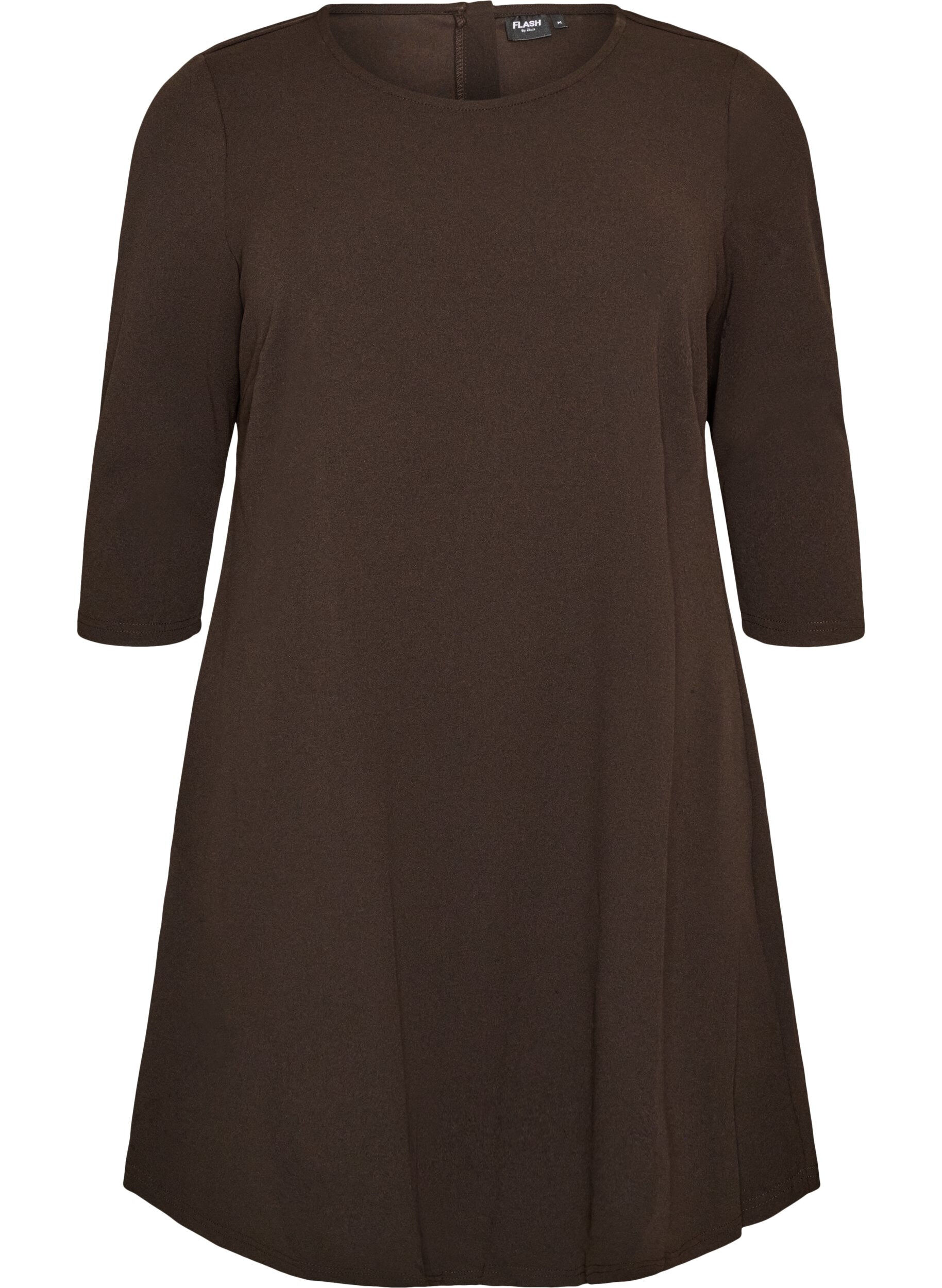 ZizzifashionShort dress with an A-line shape and 3/4 sleeves, Brown, Packshot image number 0