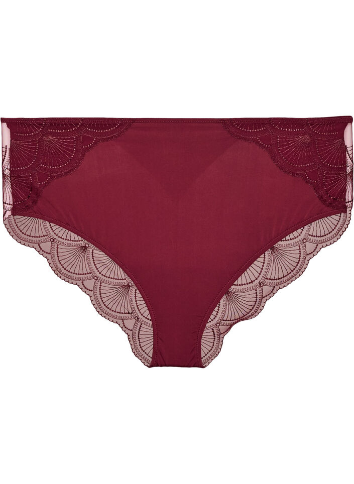 Briefs with mesh and embroidered lace trims, Red, Packshot image number 0