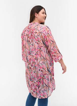Tunic with floral print, v-neck and long sleeves, Pink Feather, Model image number 1