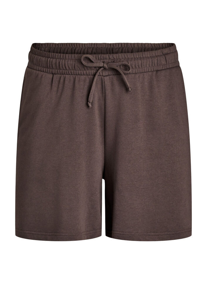 High-waisted sweatshorts with pockets, Brown, Packshot image number 0