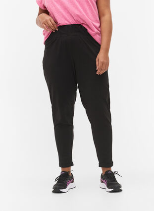 Monochrome cotton trousers, Black, Model image number 2