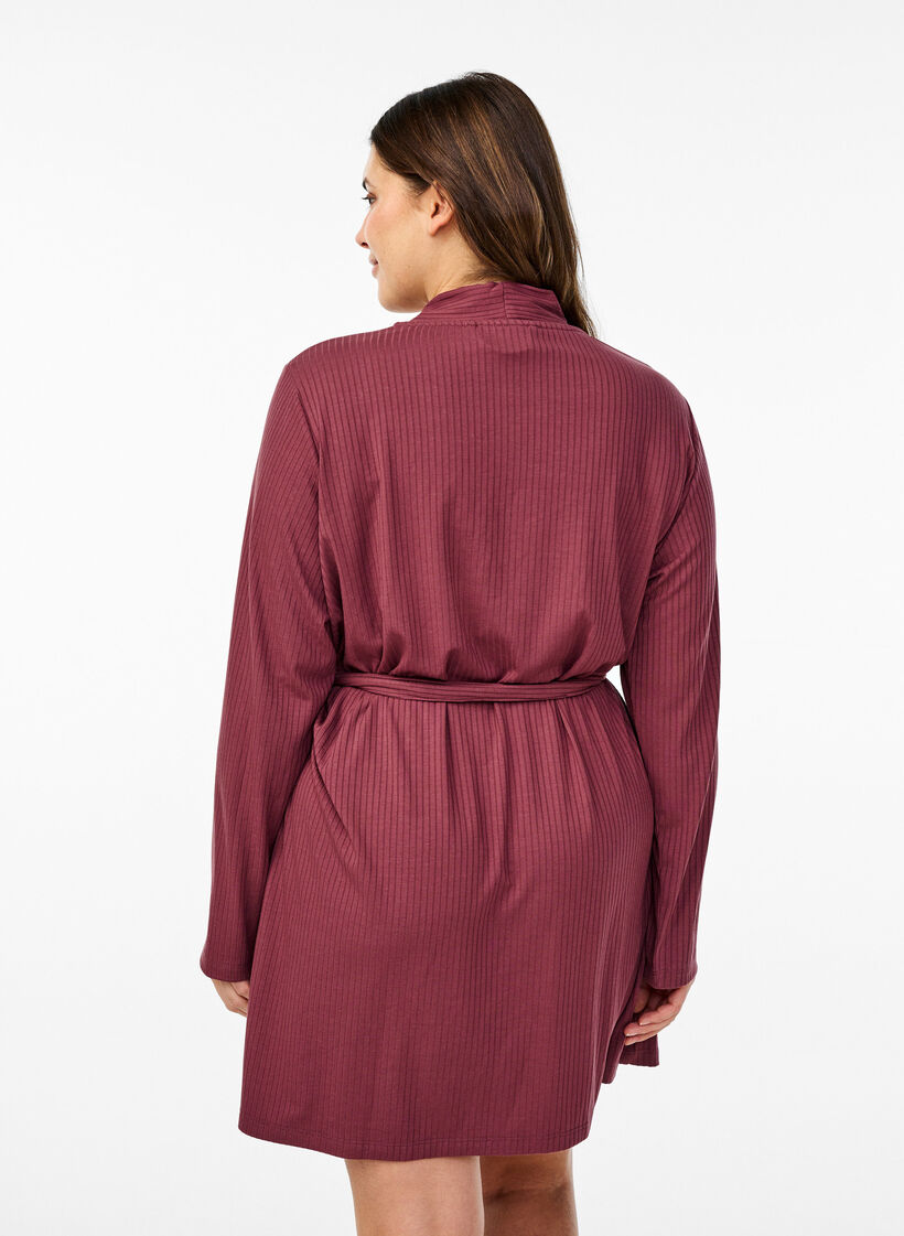 Dressing gown with tie belt, Rose Brown, Model image number 1