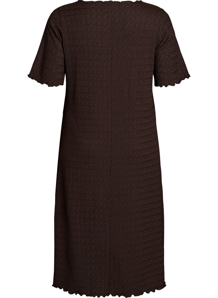 Textured midi dress with short sleeves, Brown, Packshot image number 1