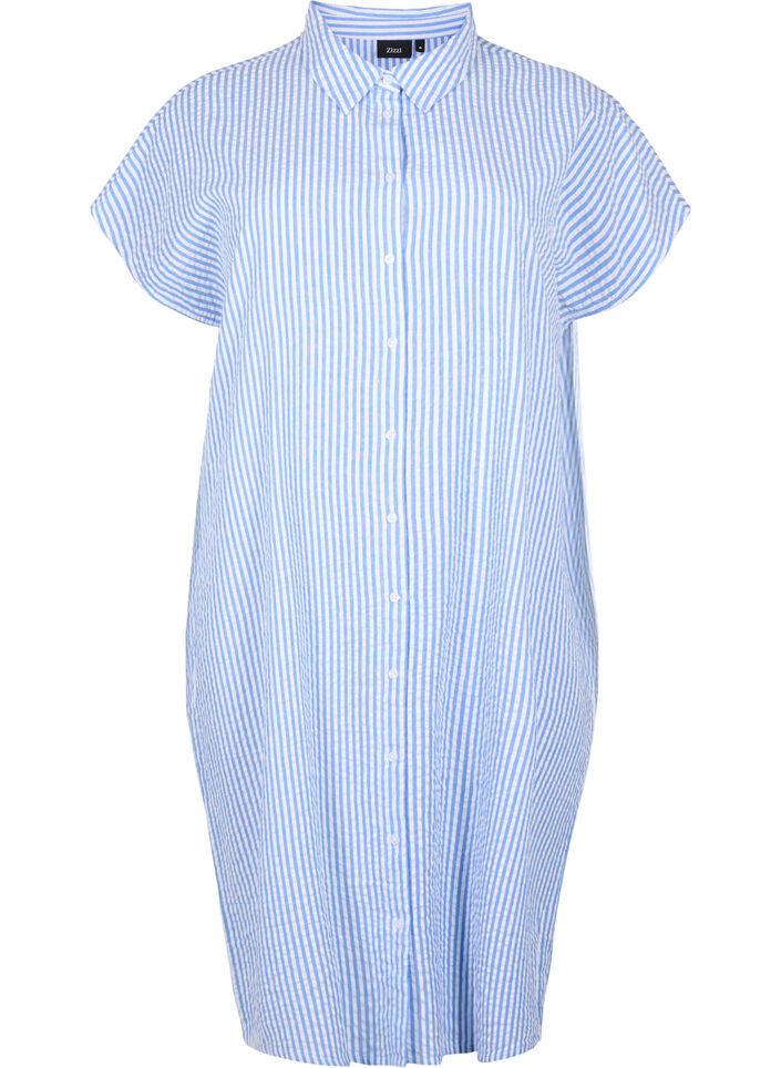 Long striped cotton shirt, Light Blue Stripe, Packshot image number 0