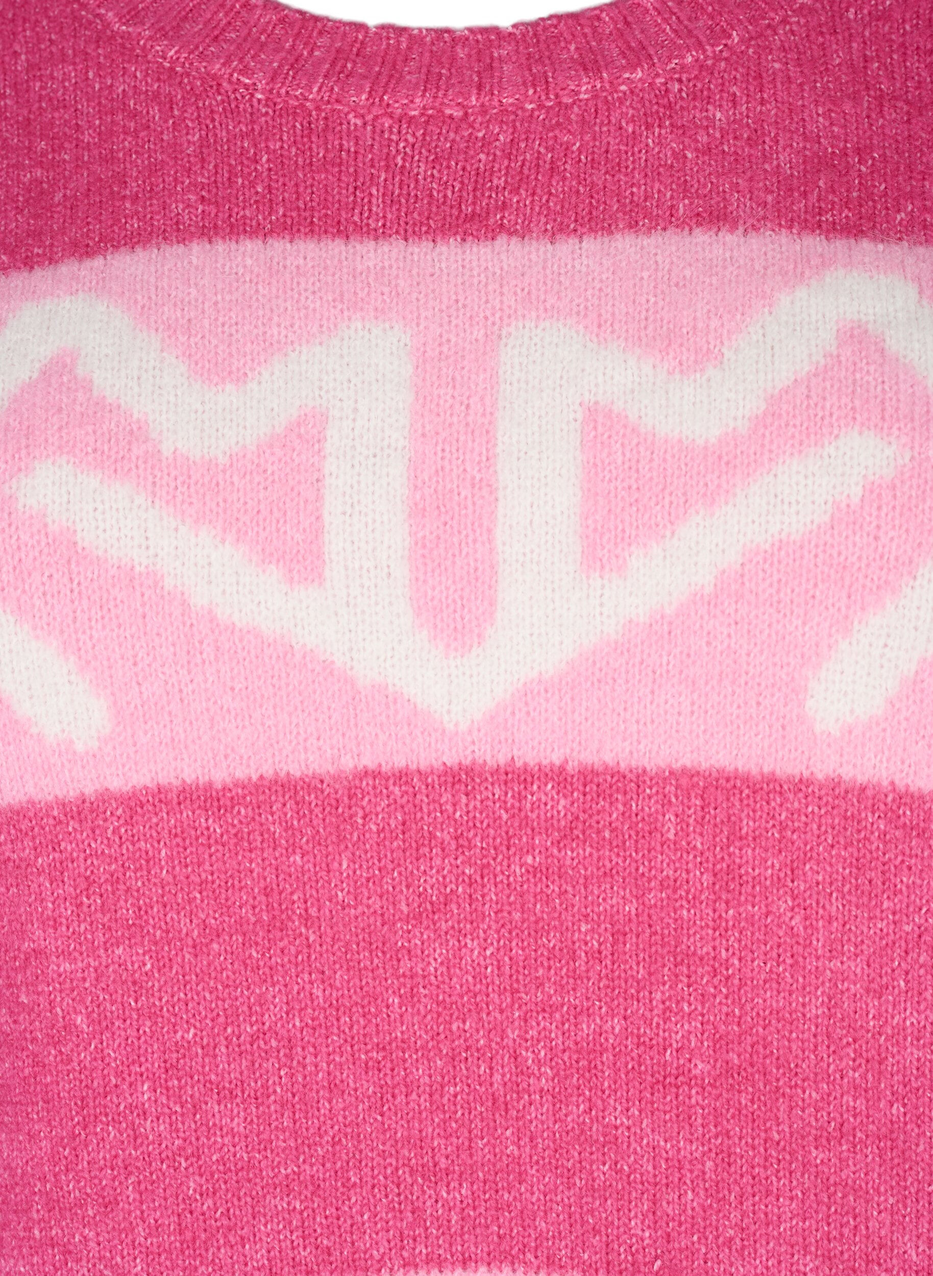 Zizzifashion Striped knit sweater with graphic pattern, Raspberry Rose Comb, Packshot image number 2