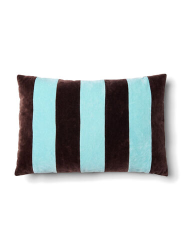 Striped cushion cover in velour, Seal Brown Comb, Packshot image number 0