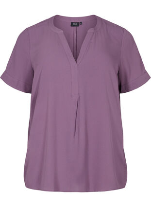 Short-sleeved v-neck blouse, Vintage Violet, Packshot image number 0
