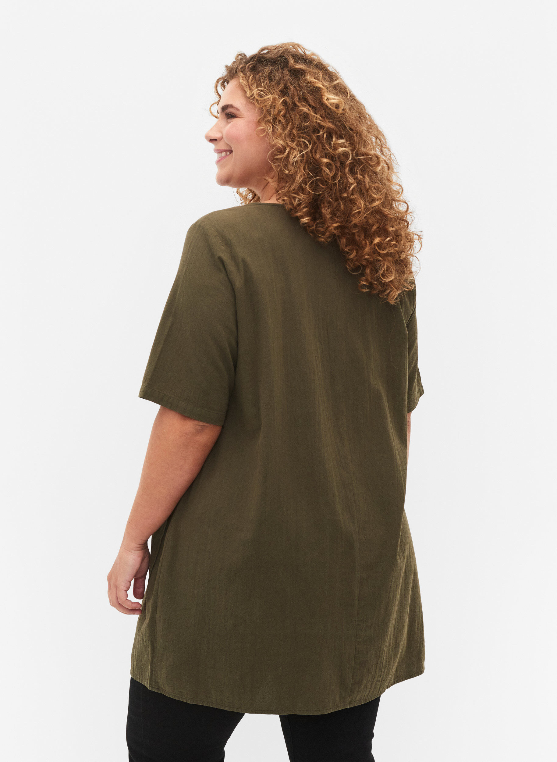 Zizzifashion FLASH - Short sleeved tunic in cotton, Forest Night, Model image number 1