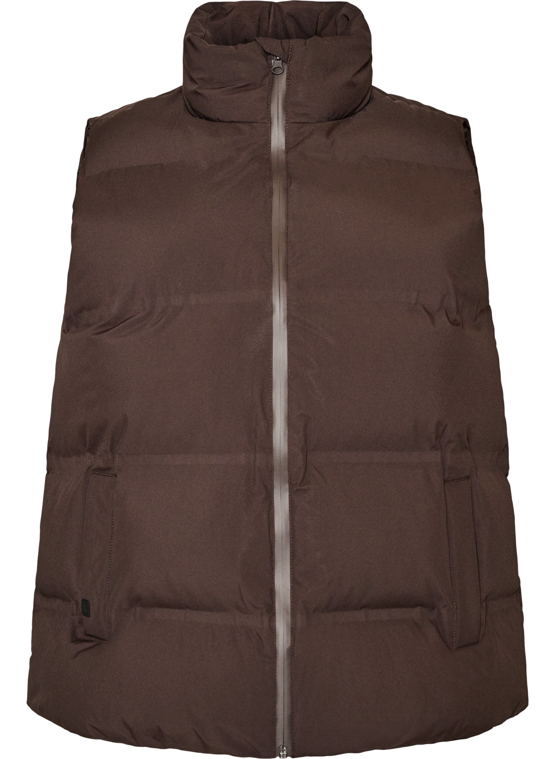 ZizzifashionShort puff vest with high collar, Brown, Packshot image number 0