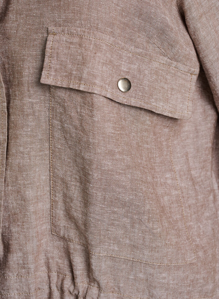 Linen and viscose shirt blouse with an adjustable waist, Brown, Packshot image number 2