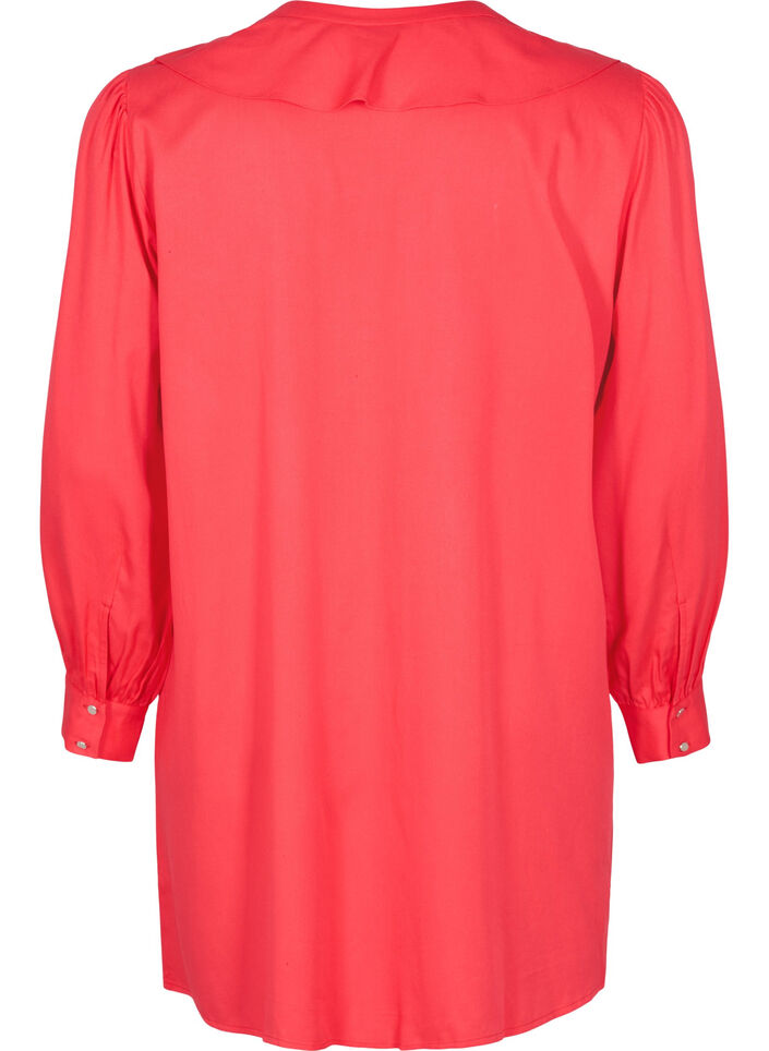 Viscose tunic with ruffle collar, Hibiscus, Packshot image number 1