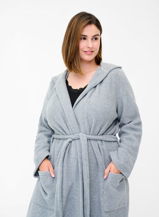 Bathrobe with hood and pockets, Grey, Model image number 2