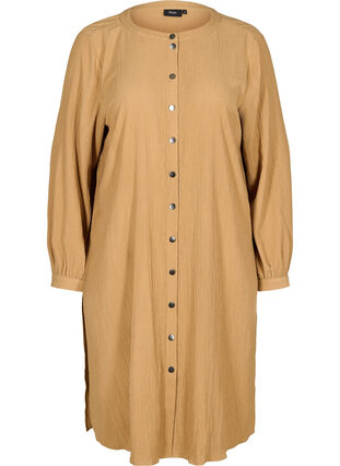 Long-sleeved, textured shirt dress, Indian Tan, Packshot image number 0