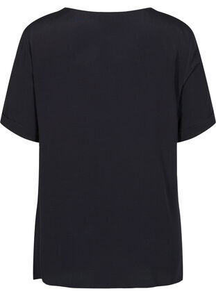 Short-sleeved viscose blouse, Black, Packshot image number 1