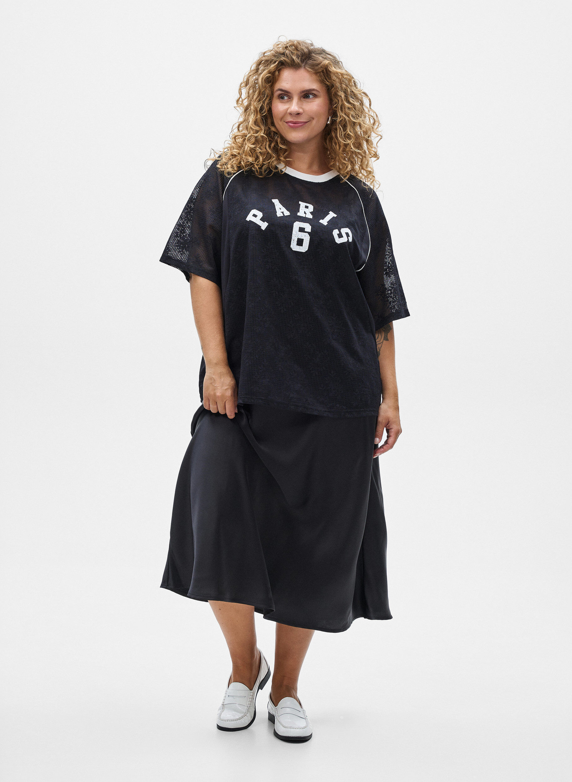 ZizzifashionSatin midi skirt, Black, Model image number 1